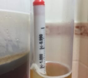 Hydrometer reading of the Pale Ale before bottling, SG about 1004