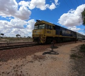 The Indian Pacific National NR35 departing Cook heading west