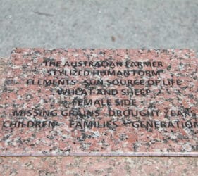 Plaque on front side of The Australian Farmer, Wudinna