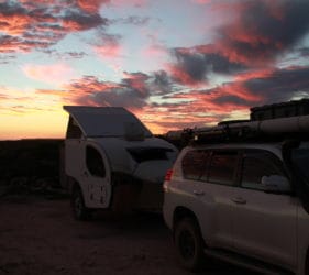 Sunset over the Bunda Cliffs from In Between the Dunes campsite