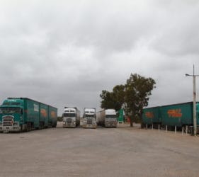 Trucks parked at the SA/WA Border at Border Village
