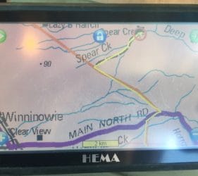 Hema map of track into Spear Creek Caravan Park