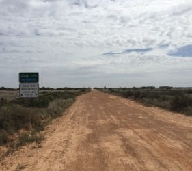 Start of Cook Road, 105Km of straight dirt