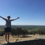 Gita enjoying the view from Mengler's Hill Lookout and Sculpture Park, Bethany