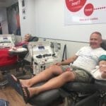 Leonie and Vic donating blood in Modbury Red Cross Blood Service