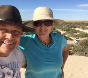 Vic and Leonie on the dunes at the Bamboos campsite