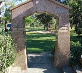 Gumeracha Memorial Arch in memory of a police constable and a rescuer who died rescuing a trapped man down a well.