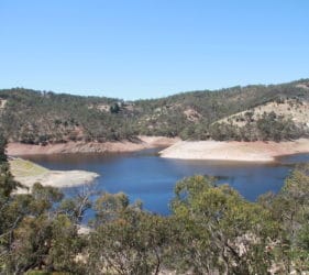 Kangaroo Creek Dam. Water level low due to Dam upgrade
